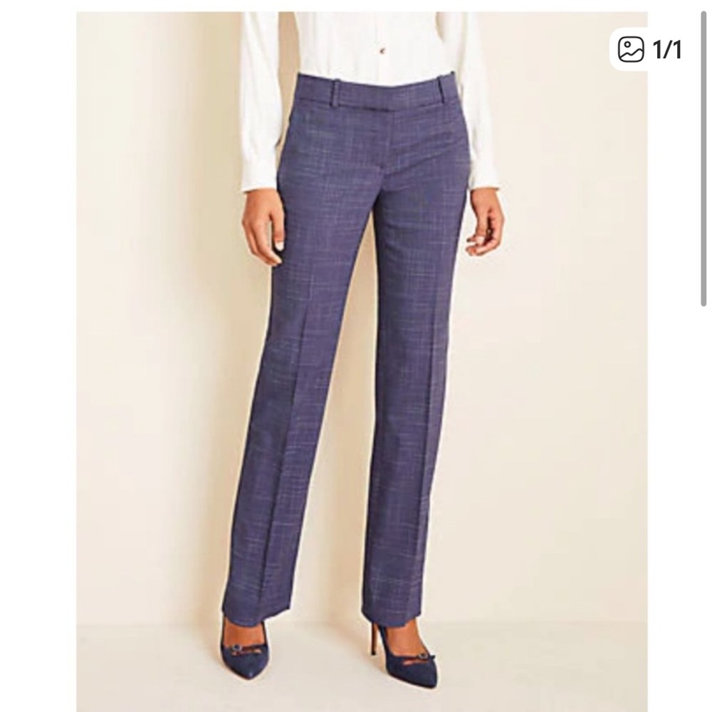 Ann Taylor Straight Leg Pants in Blue Crosshatch